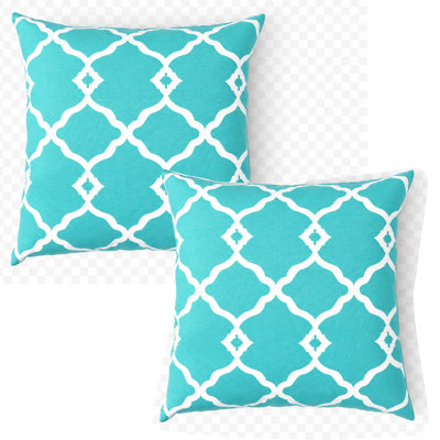 2 Pack Outdoor Pillow Covers ONLY 18x18 Inch, Water-Repellent Decorative Cushion Covers for Patio Furniture, Garden, Porch, Balcony and Outdoor-Aqua Moroccan
