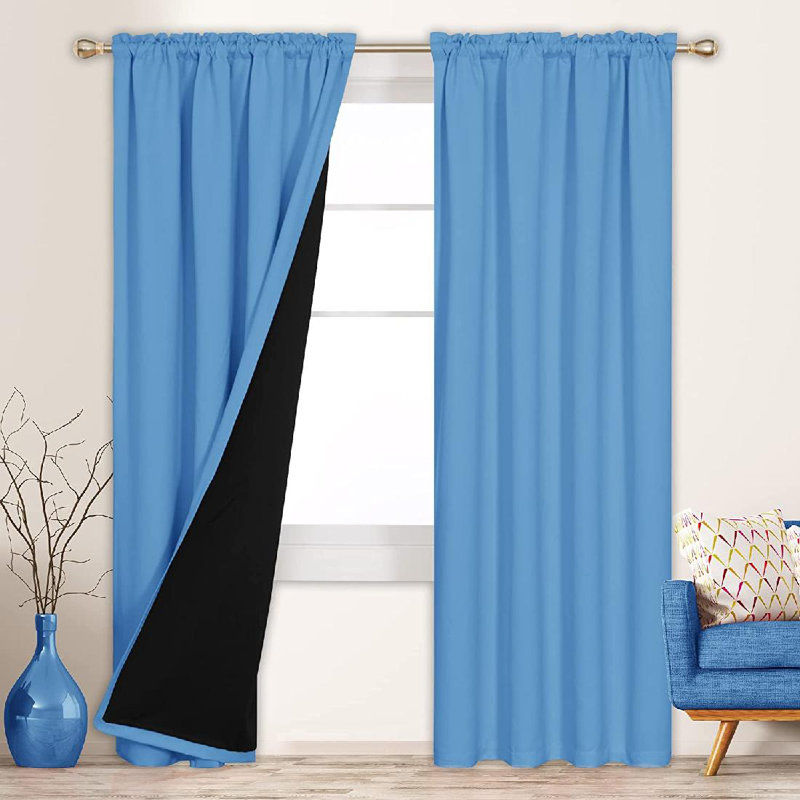Deconovo 100 Percent Blackout with Liner Rod Pocket Curtain Panel Pair, 52" W x 108" L, Teal