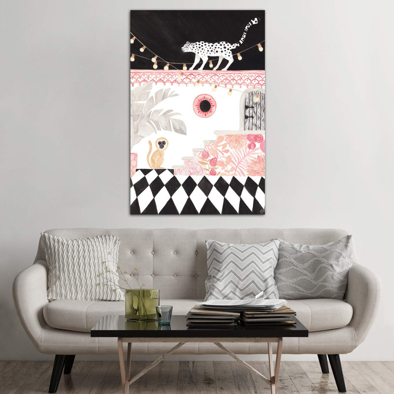 Art sur papier leopard et singe, H 60 po x l 40po x P 1,5 po, Toile tendue