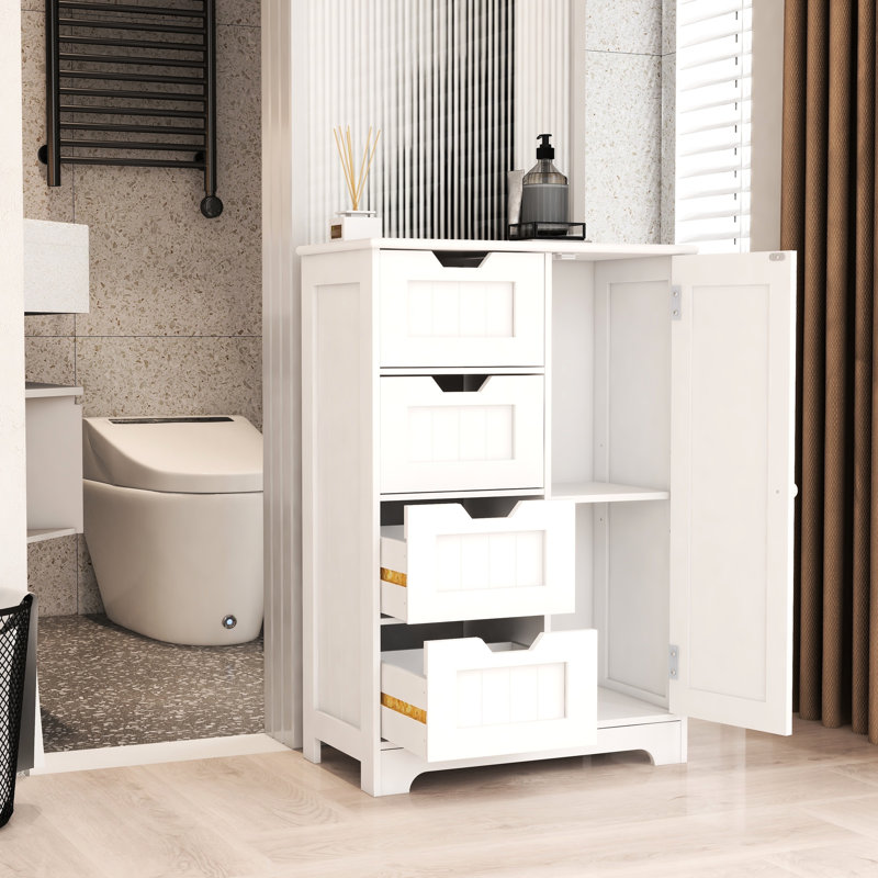 Armoire de salle de bain blanche avec tablettes réglables - 4 tiroirs et 1 porte pour un rangement efficace