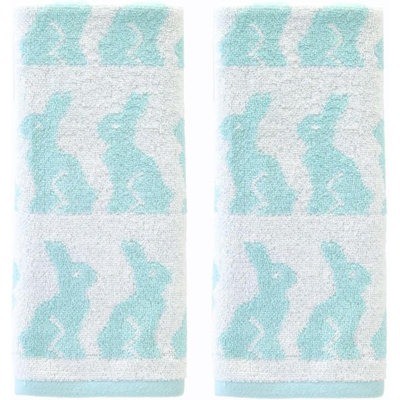 Ensemble de 2 serviettes de bain de lapin de Pâques pour salle de bain, bar et cadeau, turquoise
