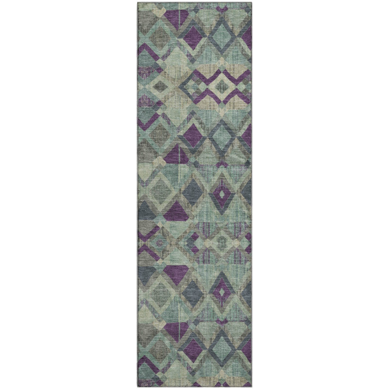 Premium Machine Washable Kumbhar AMF1308 Geometric Rug, Runner 2'3" x 7'6"