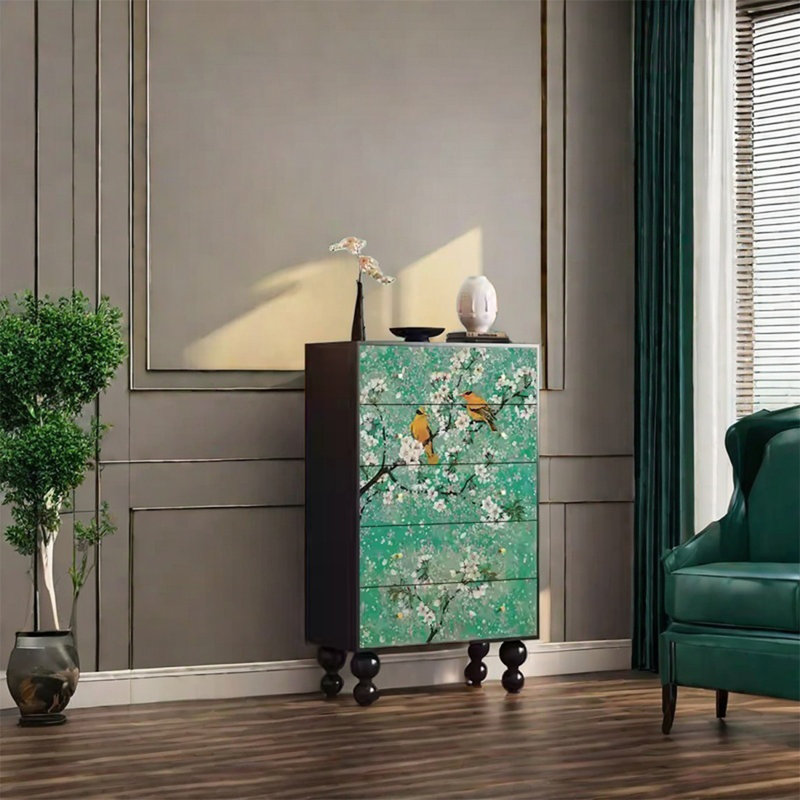 Armoire de rangement en bois de frêne avec 5 tiroirs