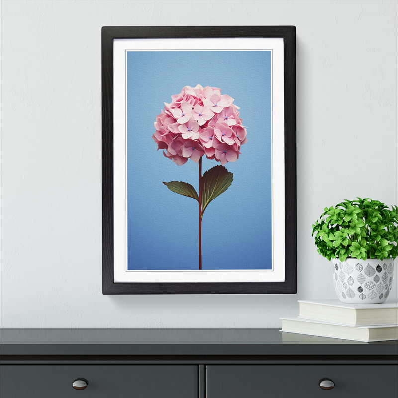 Hydrangea Minimalism Art - Framed Print, 46cm H x 34cm W x 2cm D, Black Framed