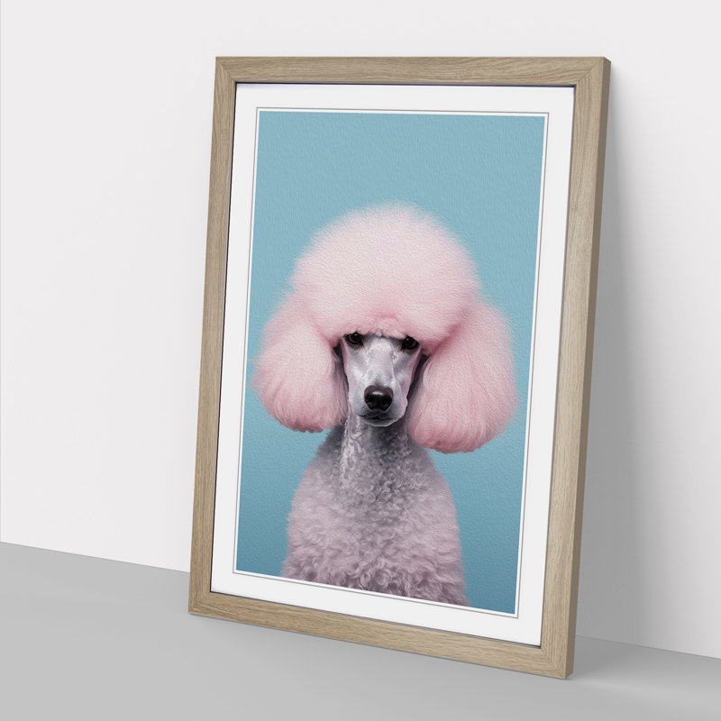 Poodle Minimalism No.2 - Single Picture Frame Print on Wood, 46cm H x 34cm W x 2cm D, Oak