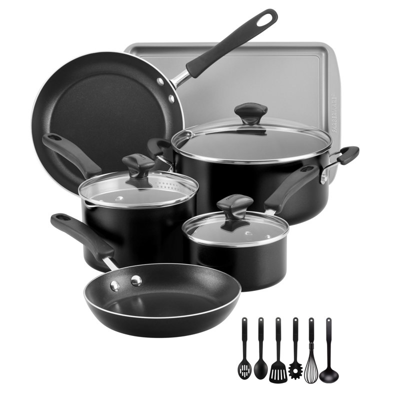Farberware Cookstart Diamondmax Nonstick Cookware Pots And Pans Set With Non Stick Baking Pan And Cooking Tools, 15 Piece
