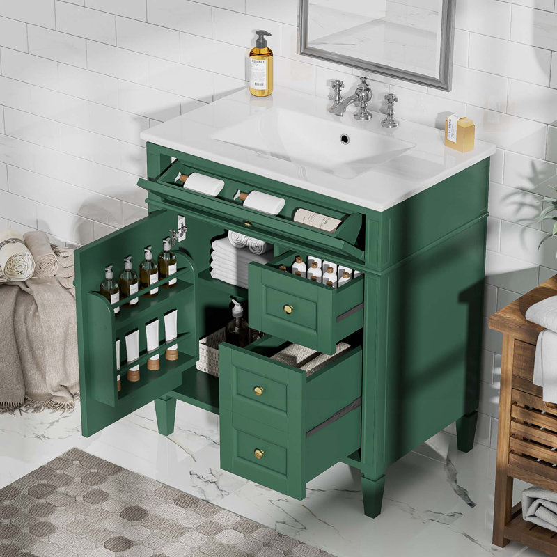Meuble-lavabo moderne avec plusieurs tiroirs et une conception exquise pour un rangement optimal, Vert