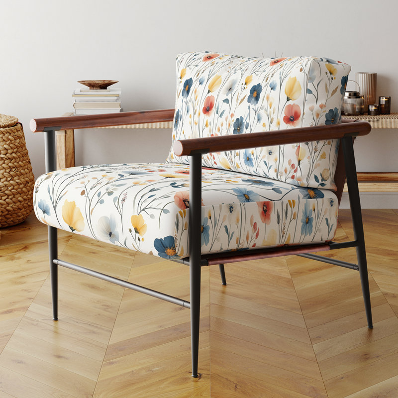 Chaise rembourrée Floral - Chaise Boho, Bras ronds bruns