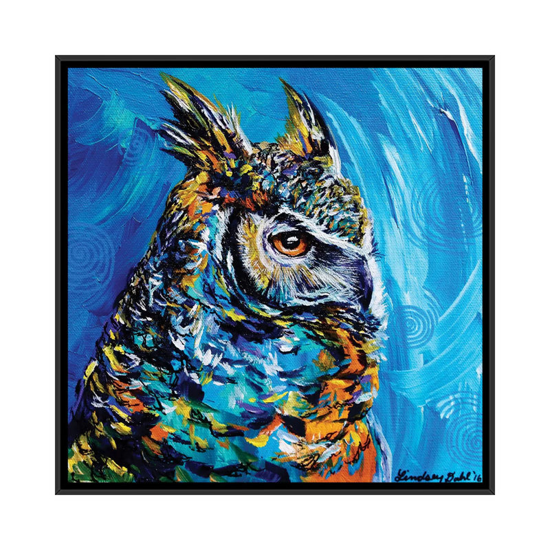 «Eagle Owl», reproduction sur toile, H 18 po x l 18 po x P 1,5 po, Toile avec cadre flottant noir, Pas de tapis
