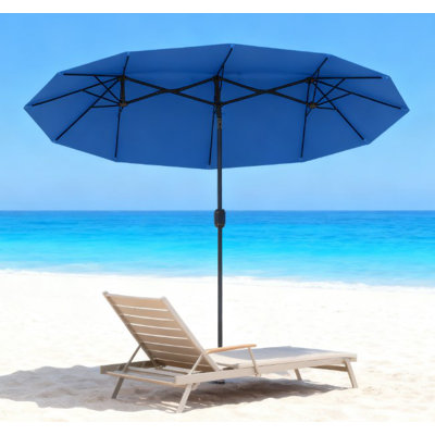 Parasol de patio à double face avec inclinaison à bouton-poussoir, manivelle, 3 bouches d'aération et 12 nervures