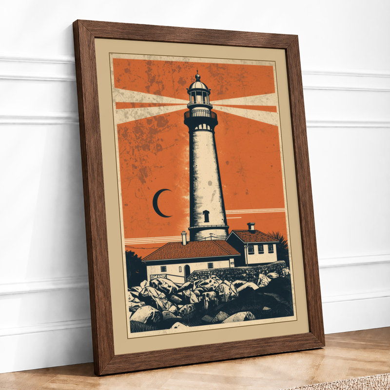 Lighthouse Watch Retro - Framed Print, A3 - 42.0 x 29.7 cm, Walnut