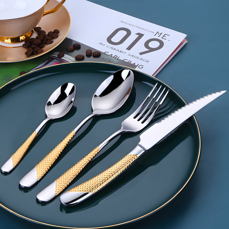Ensemble de fourchette et cuillère à steak en acier inoxydable 304 de qualité supérieure pour la maison et l'hôtel