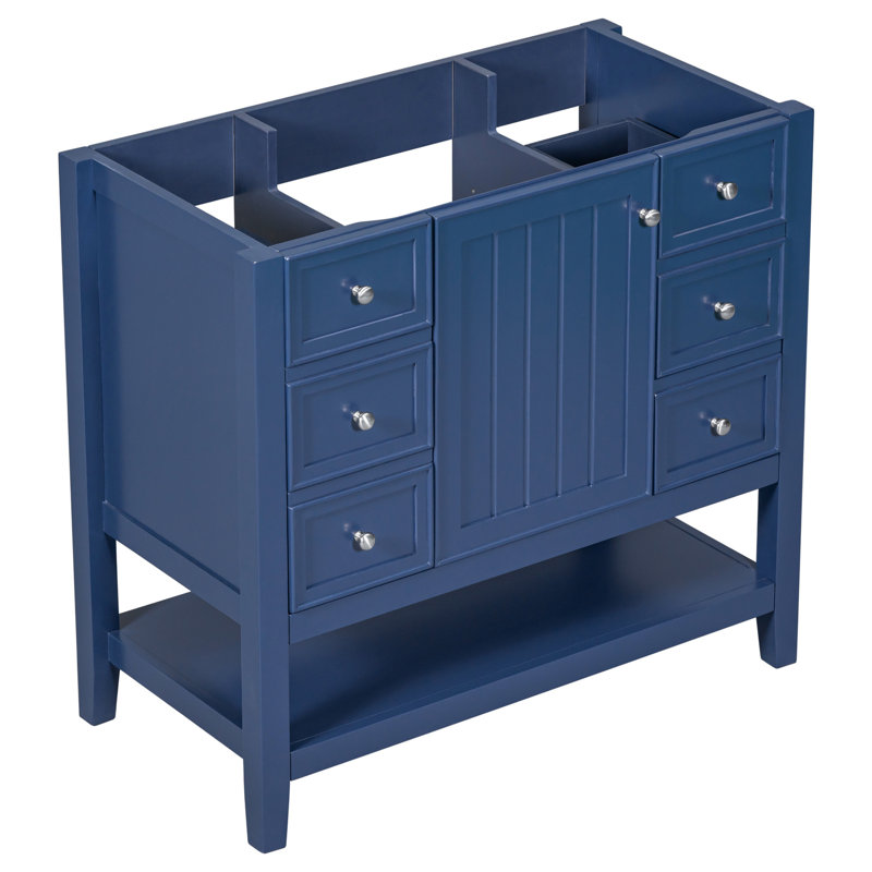 Meuble-lavabo bleu 36 po avec armoire et tiroirs - pratique, en bois massif et avec surface peinte, base à assembler requise dans une armoire hygiénique, 1 3 tiroirs