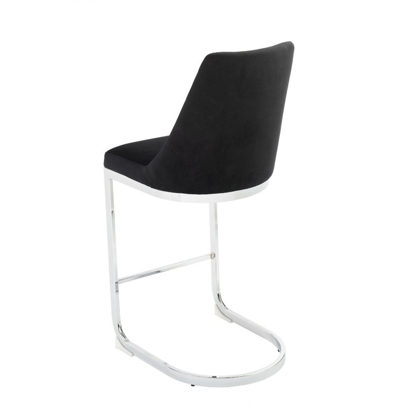Pires Upholstered and Velvet Bar Stool with Steel Frame, Black