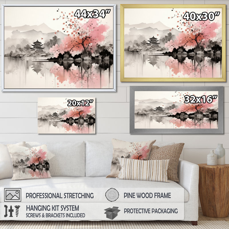 Art asiatique, lac Sumi III - art asiatique, art encadré, Cadre flottant noir, H 24 po x l 32 po x P 1 po