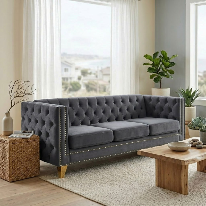 Amarillys 80.51'' Velvet Sofa, Gray Velvet