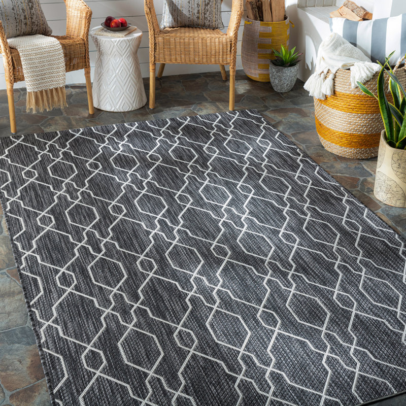 Tapis intérieur / extérieur gris anthracite Shattuck, Rond 6 pi 7 po