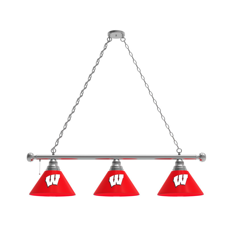 3 - Light Pool Table Lights Pendant, Chrome, Wisconsin Bucky Badger