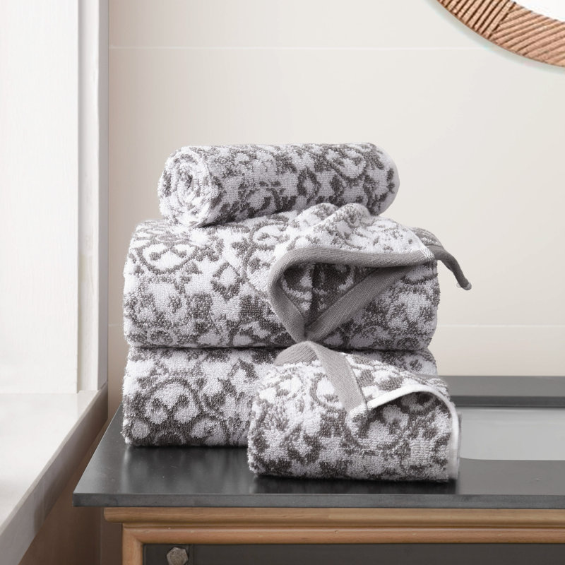 Aziza Jessica Simpson 4 Piece 100% Cotton Towel Set, Gray