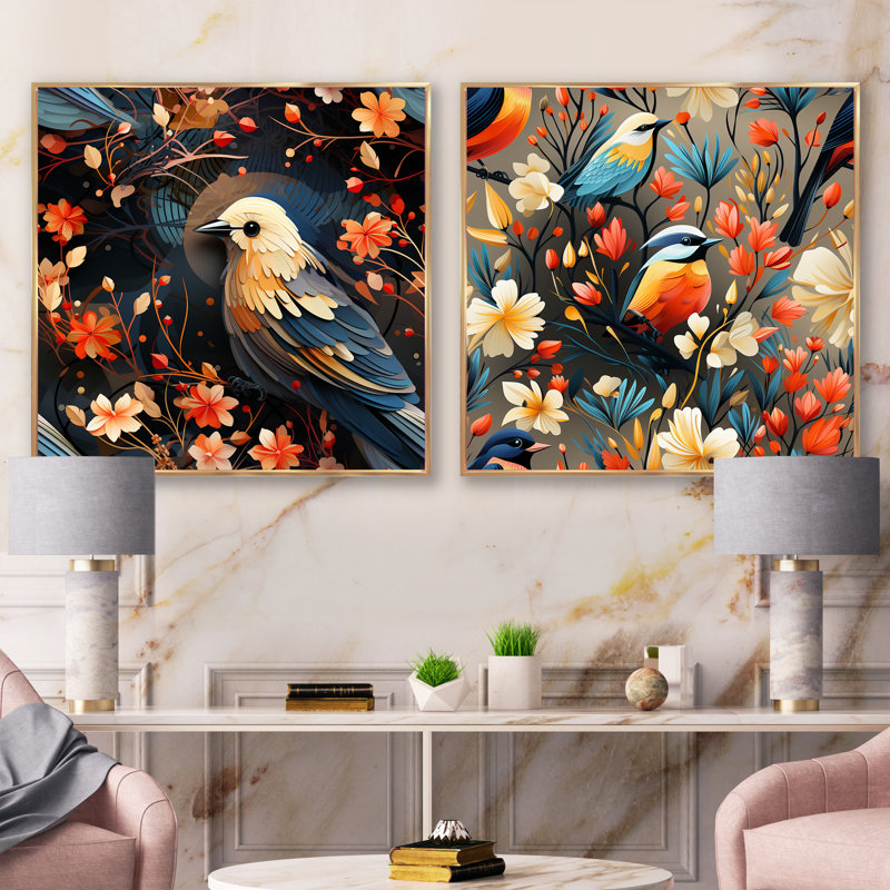 Peery - Ensemble de 2 collages carrés animaux, Cadre flottant doré, H 30 po x l 61 po