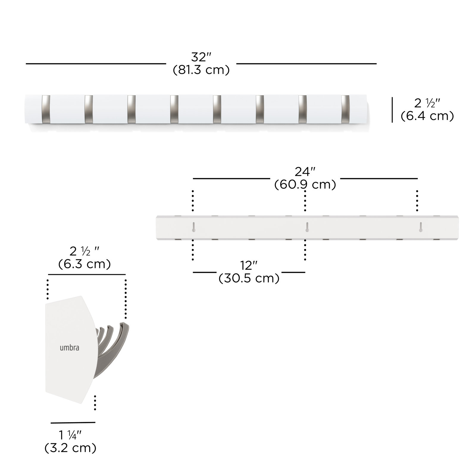 Ainikki 8-Hook Solid Wood Coat Rack, White