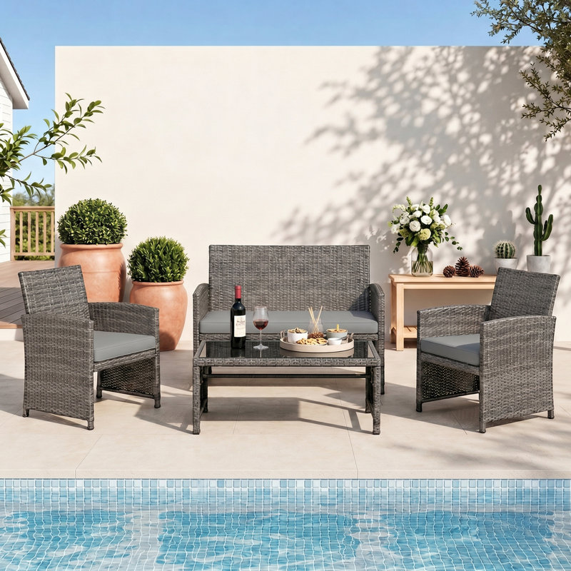 Arquit 4 - Person Outdoor Patio Seating Group with Cushions, Gray