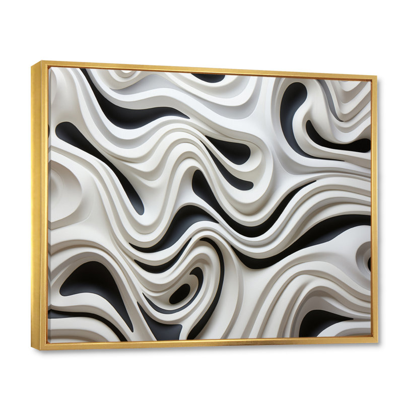 «Black White Opt Optic Symphony I», reproduction sur toile, Cadre flottant doré, H 16 po x l 32 po x P 1 po