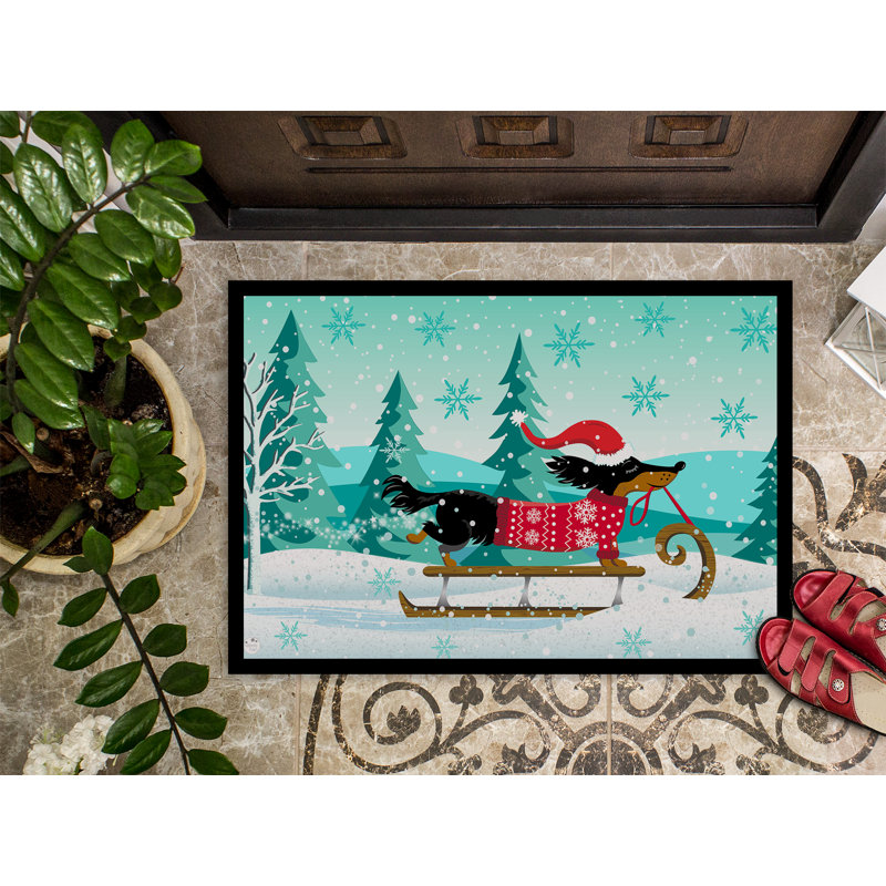 Paillasson d’extérieur antidérapant de style teckel joyeux Noël florin, H 0,2 po x l 36 po x P 24 po