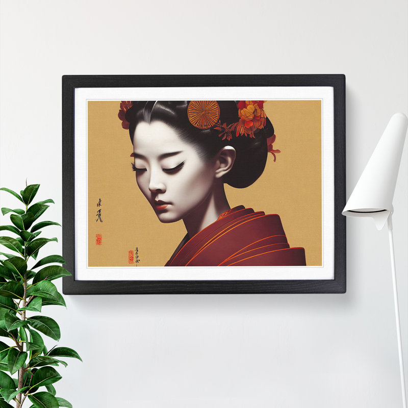 Beguiling Geisha - Single Picture Frame Print, 46cm H x 64cm W x 2cm D, Black Frame