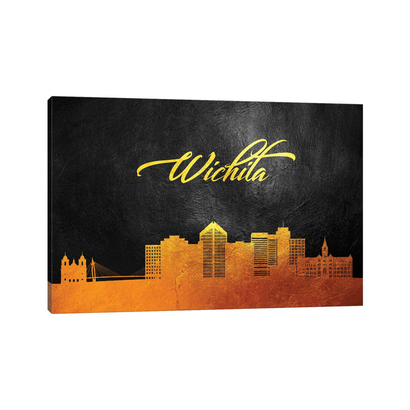 Wichita Kansas Gold Skyline by Adrian Baldovino - Wrapped Canvas Print, 66.04 cm H x 45.72 cm W x 1.91 cm D