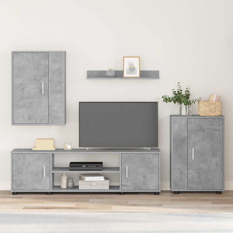 4 Piece TV Cabinet Set 4 Pcs Engineered Wood, Concrete Gray