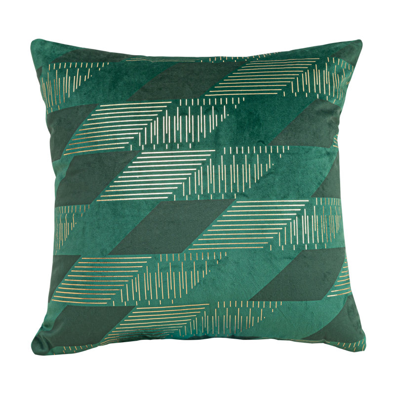 Gold Velvet Geometric Pillow Cover, Green