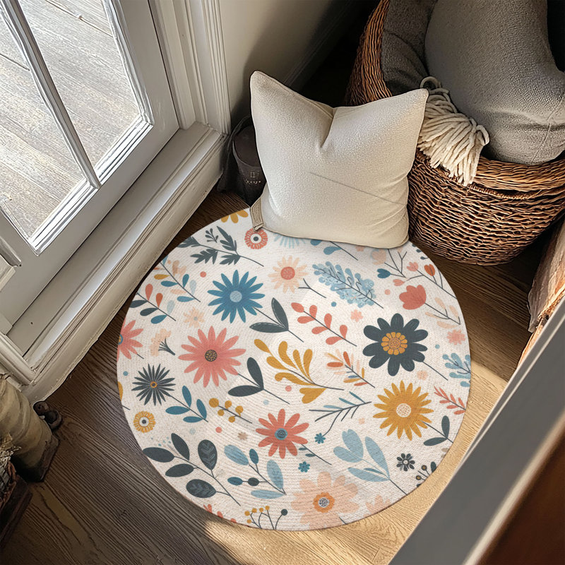 Bright Sunflower Fields Braided Rug, Round 5'