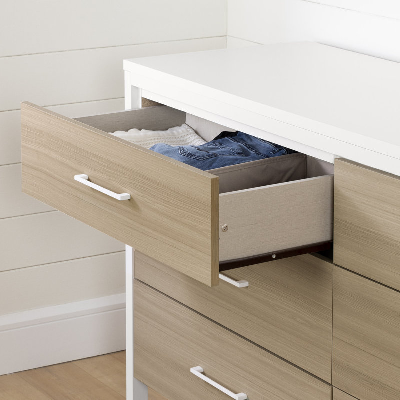 Commode 6 tiroirs Munich, Orme doux / blanc / robuste