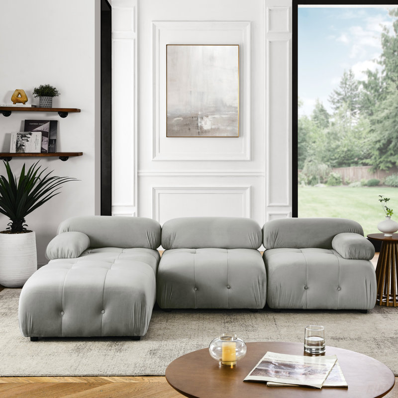 Modular Sectional Sofa, Button Tufted Designed And Diy Combination,L Shaped Couch With Reversible Ottoman, Light Gray Fabric