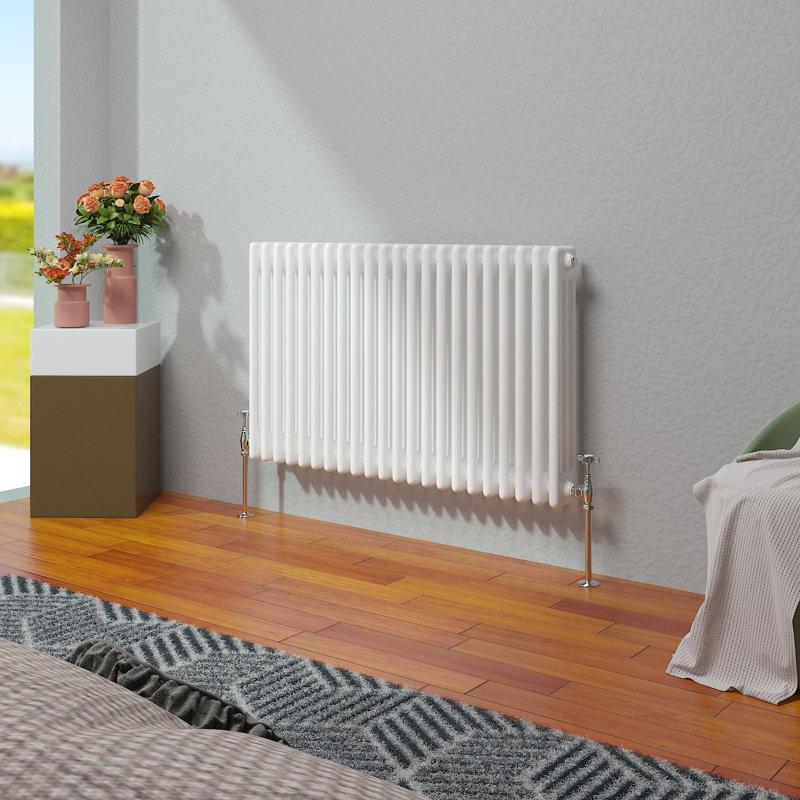 Vallie Horizontal Traditional Column Cast Iron Style Designer Radiator, White, 60cm H x 101cm W