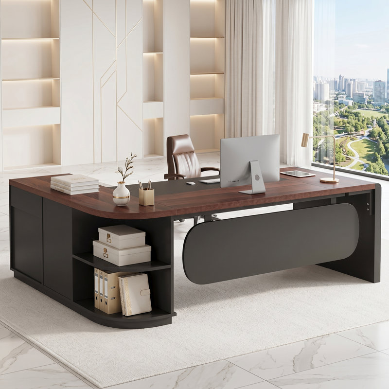 81" L-Shaped Office Desk, Large Computer Desk with Drawers and File Cabinet, Modern Executive Desk with Storage Shelves