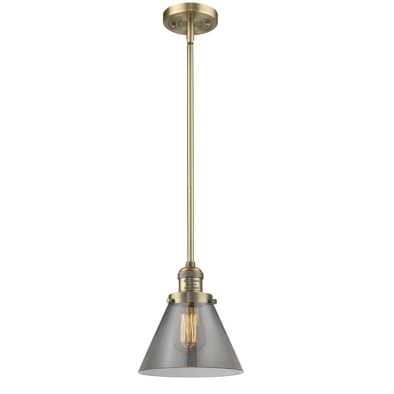 Luminaire suspendu conique à 1 lumière Mosley, Ampoule DEL 6 watts Vinage, Plaqué couleur fumée, Laiton brossé