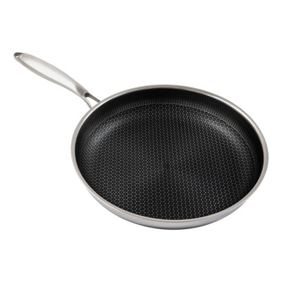 Poêle à frire de 12 po en acier inoxydable avec couvercle en verre antiadhésif Wok 316 pour cuisinières à induction et à gaz, texture nid d'abeille, lavable au lave-vaisselle