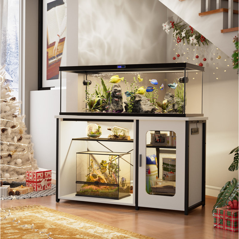 Eleodoro 55-75 Gallon Rectangle Aquarium Stand with Power Outlets & LED Light,Fish tank stand, White