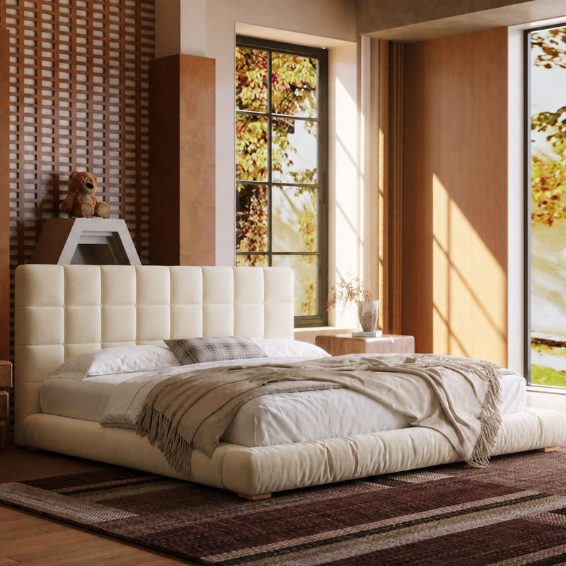 Très grand lit nuage nuage Wabi-Sabi Puff Grid, tissu velours, beige, Très grand lit