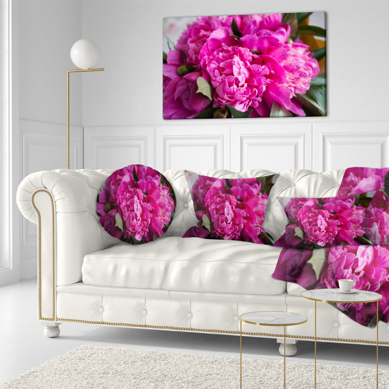 Coussin lombaire en bois floral pivoines