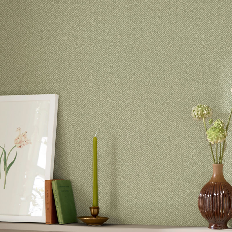 Sophie Allport Herringbone Texture Uppingham Grey Wallpaper, Green