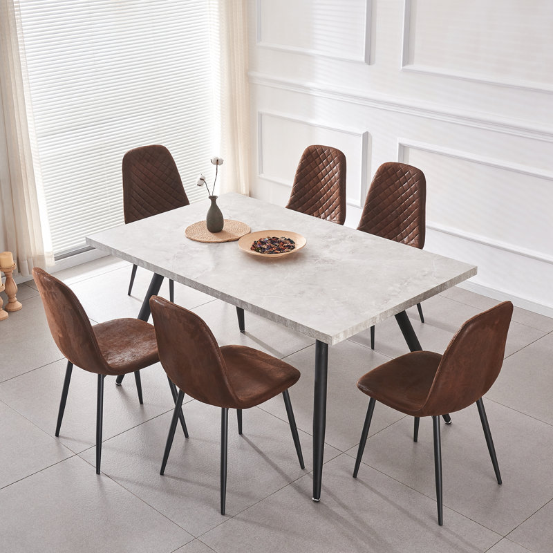 6 - Person Space Saving Dining Set 120cm Table with Armless Chairs, Brown/Black