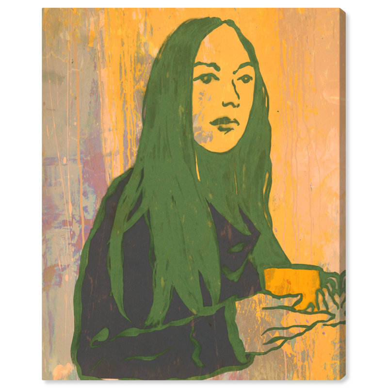Lady Green Tea - peinture sur toile, Toile tendue, H 20 po x l 16 po