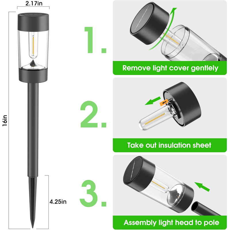 Éclairage de sentier solaire extérieur 360 ° - charge rapide, marche / arrêt automatique, ABS toutes saisons, installation facile des piquets, lueur chaude pour le jardin, pelouse, décoration de passage