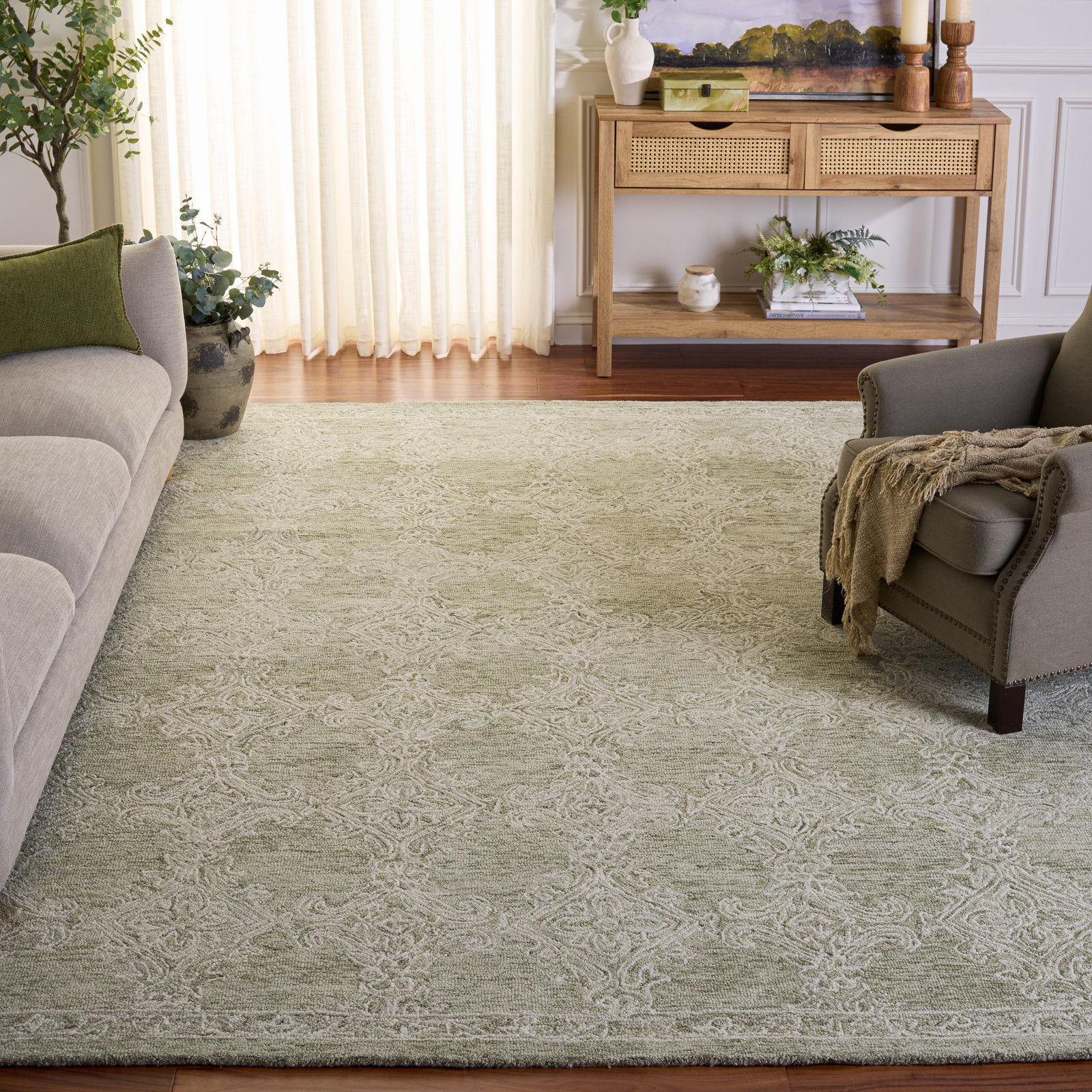 Hand-Tufted Wool Damask Rug, Rectangle 8' x 10'