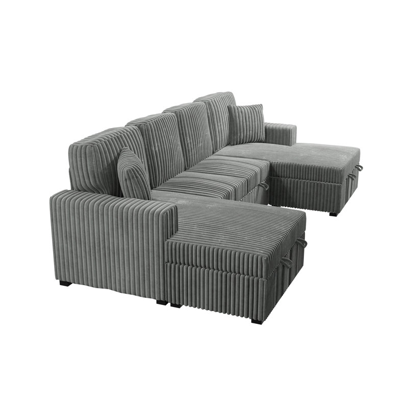 3-Piece Convertible Sectional, Smoke Corduroy