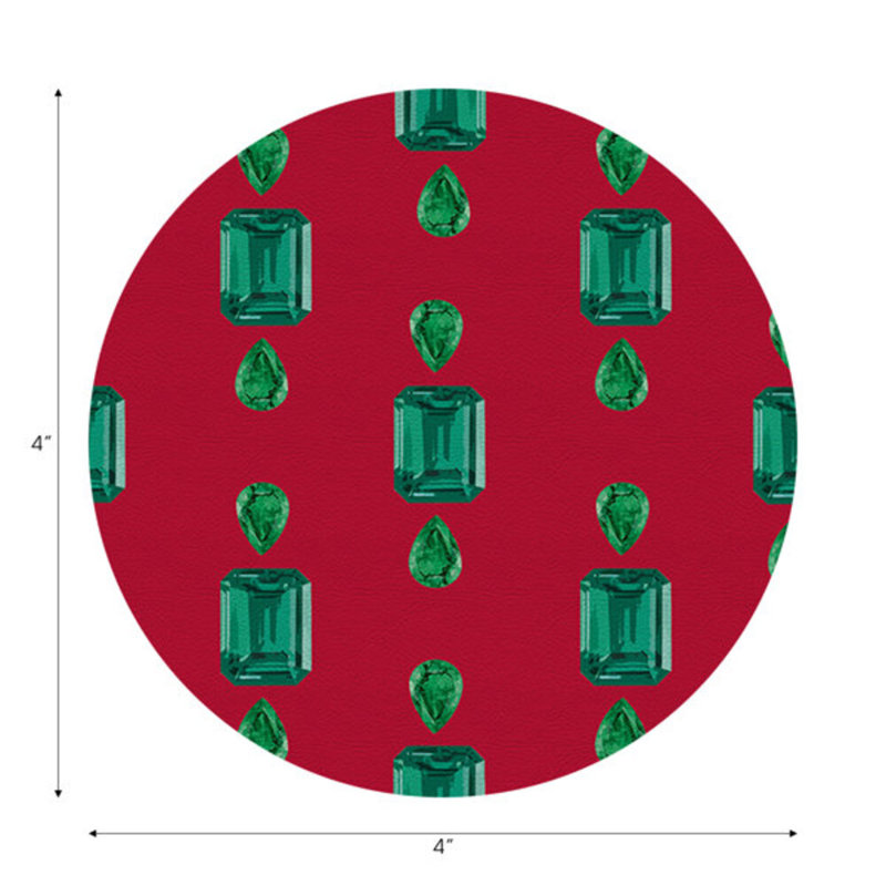 Sous-verres ronds en cuir Gem Emeralds, Rouge