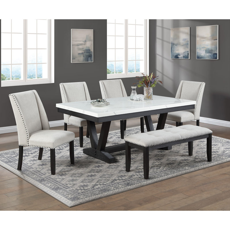 Shaye Dining Table Set, 6 Pieces: Table, Bench, 4 Chairs